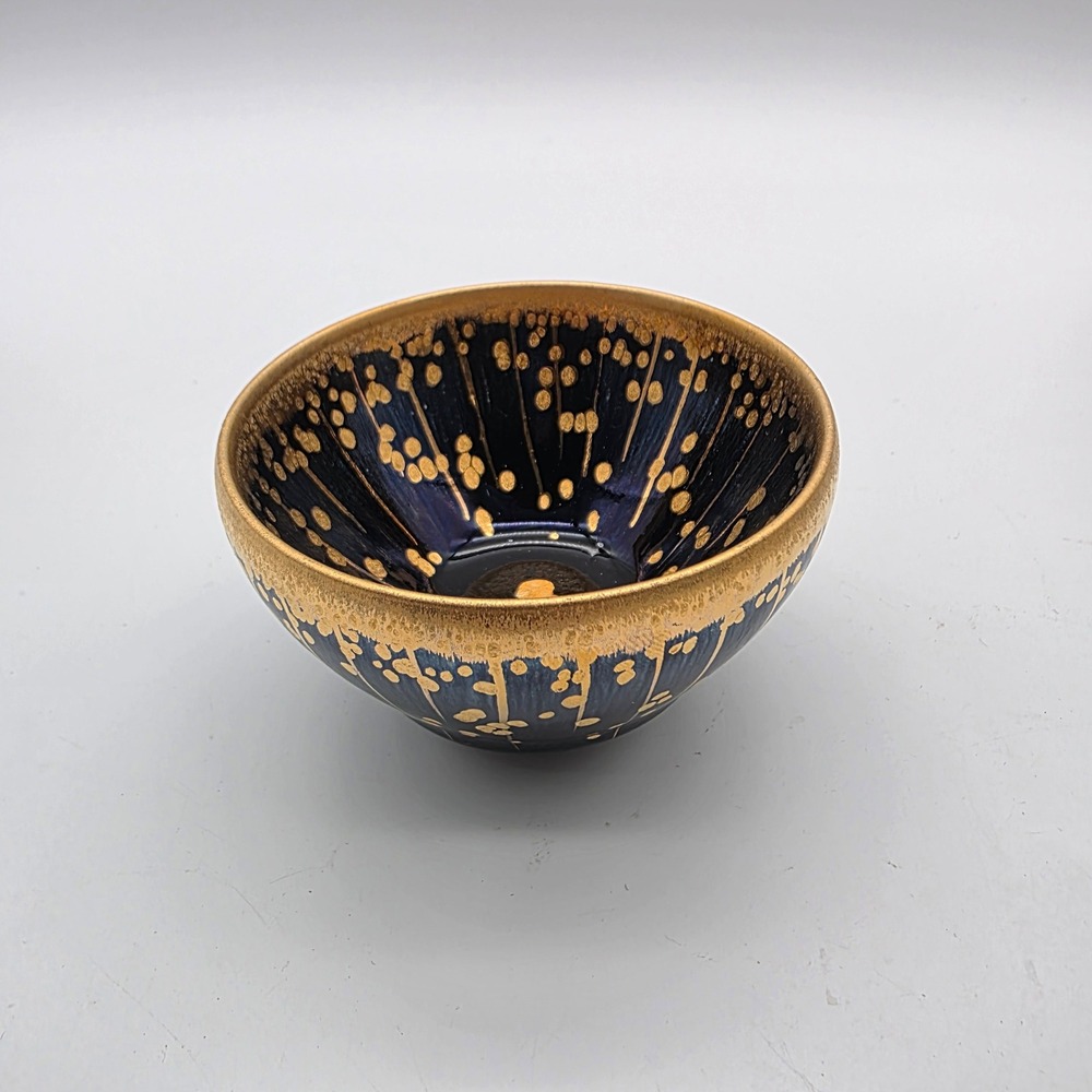 Tenmokus Tea Bowl Glaze Craftsmanship Blue Gold With Box OS